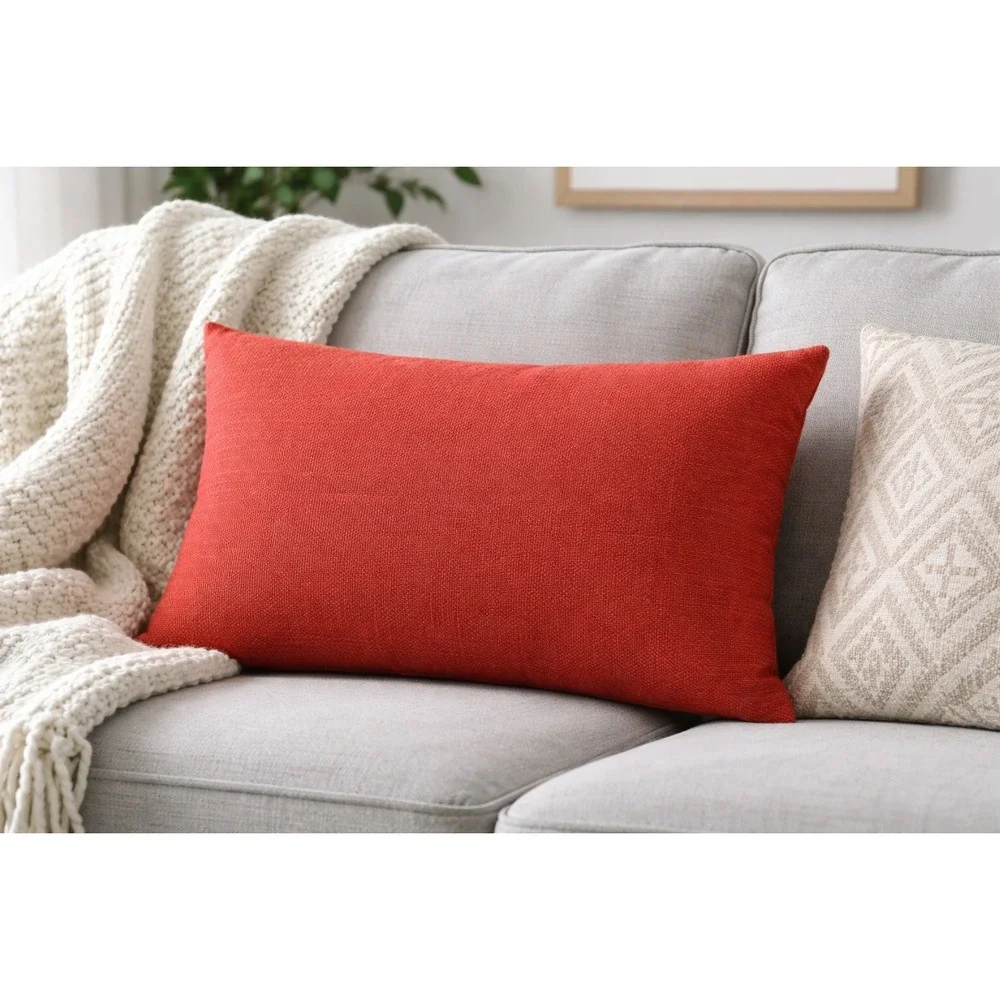 Textured Lumbar Throw Pillow‎ Rust Red 12x18 Rectangular Decorative Cushion